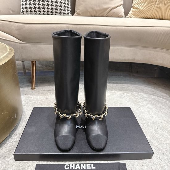 Chanel Classic Chain Riding Boots Soft Leather Comfortable Block Heel