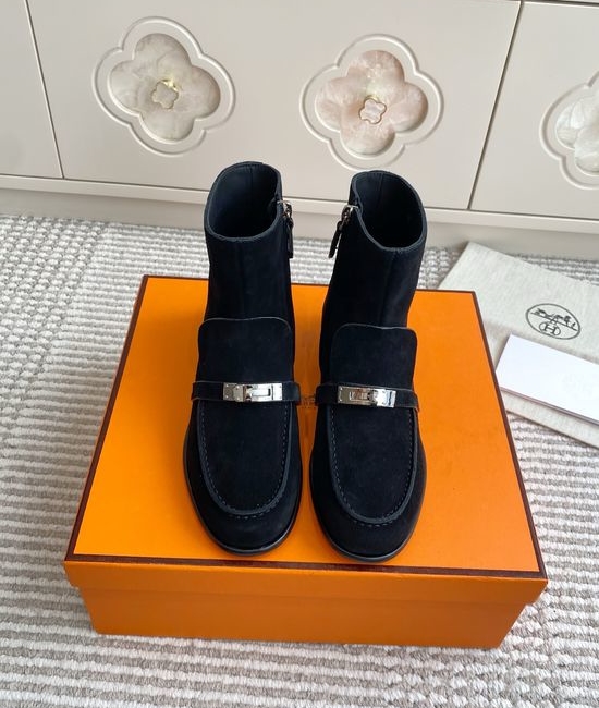 Hermes Elegant Ankle Boots With Decorative Buckle Detail