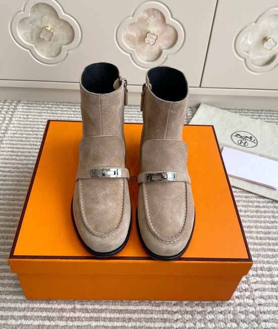 Hermes Elegant Ankle Boots With Decorative Buckle Detail
