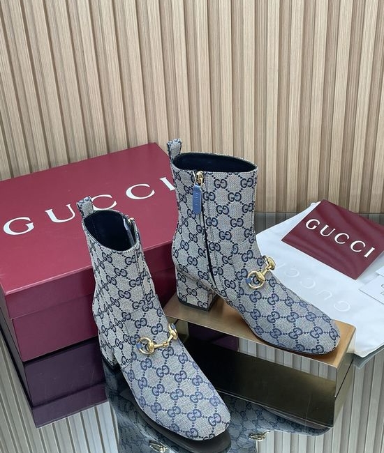Gucci Horsebit Printed Ankle Boots Square Toe Block Heel Boots