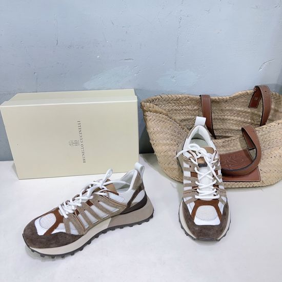 Brunello Cucinelli Suede Leather Beaded Chain Comfort Casual Sneakers