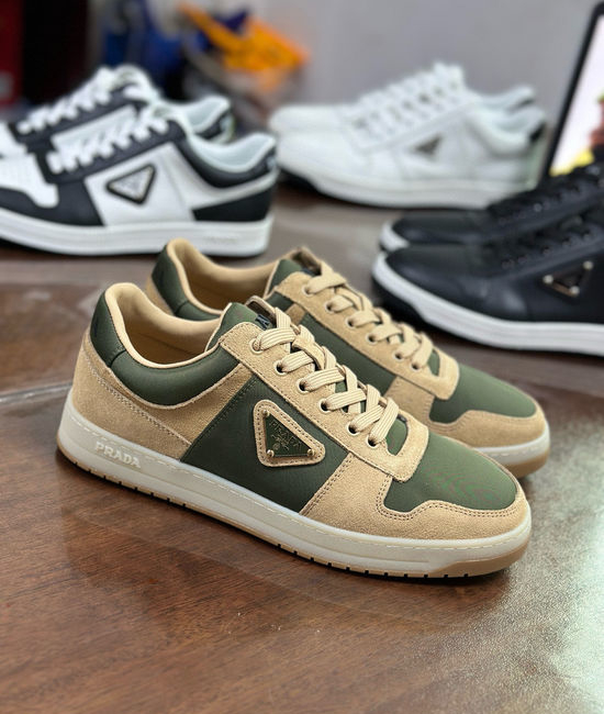 Prada Premium Leather Sneakers with Lightweight Flexible Sole