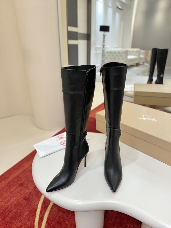 Christian Louboutine Classic Leather Tall Boots Fine Workmanship Comfortable Lining Stiletto Heel