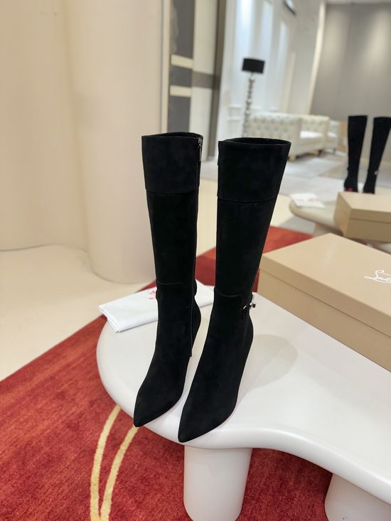 Christian Louboutine Classic Leather Tall Boots Fine Workmanship Comfortable Lining Stiletto Heel
