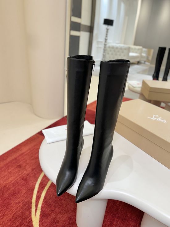 Christian Louboutine Classic Leather Tall Boots Fine Workmanship Comfortable Lining Stiletto Heel