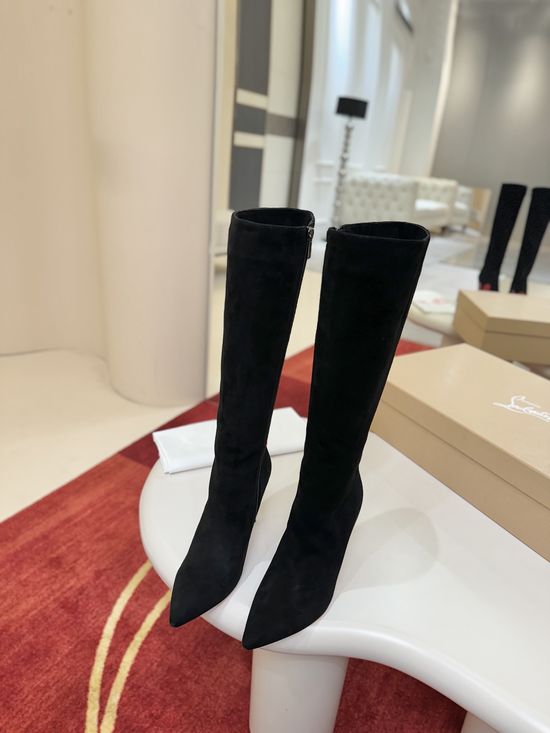 Christian Louboutine Classic Leather Tall Boots Fine Workmanship Comfortable Lining Stiletto Heel