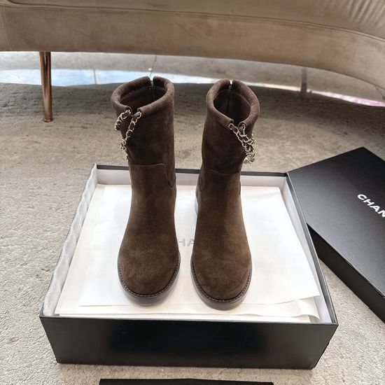 Chanel Decorative Buckle Chain Knee High Boots Premium Leather Sole