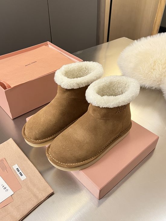 Miu Miu Premium Suede Wool Lined Warm Ankle Snow Boots