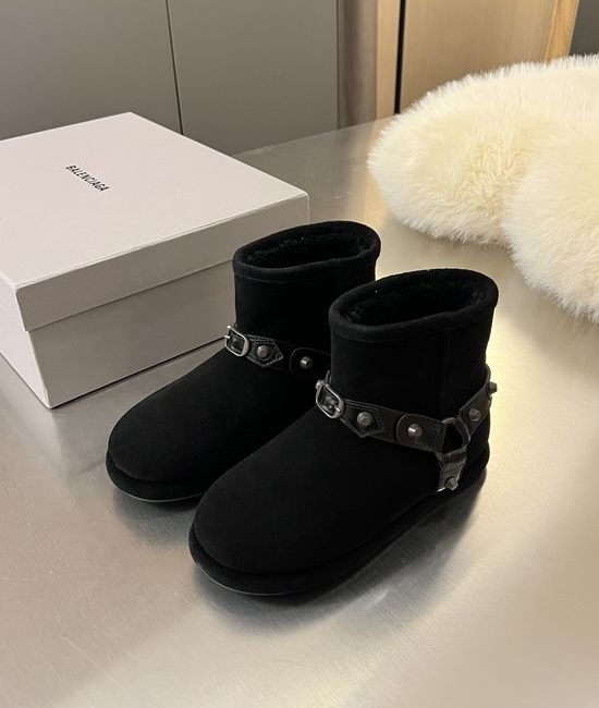 Balenciaga Stylish Rivet Suede Non-slip Wool Lined Snow Boots
