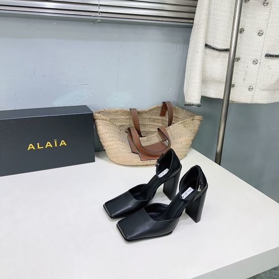 Alaia Chunky Heel Square Toe Shoes Comfortable Versatile Style