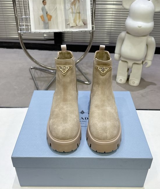 Prada Premium Leather Ankle Boots Ultra Light Cushioned Sole