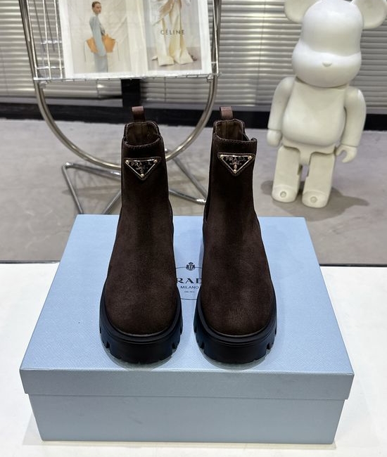 Prada Premium Leather Ankle Boots Ultra Light Cushioned Sole