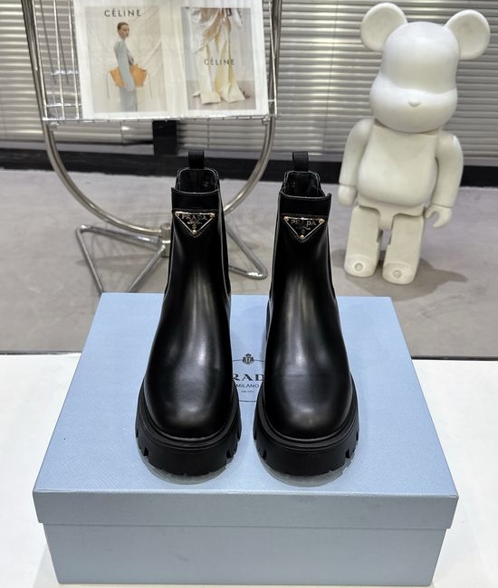 Prada Premium Leather Ankle Boots Ultra Light Cushioned Sole
