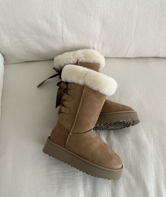 UGG Faux Fur Lined Platform Shoes with Back Ribbon Accent