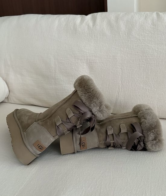 UGG Faux Fur Lined Platform Shoes with Back Ribbon Accent