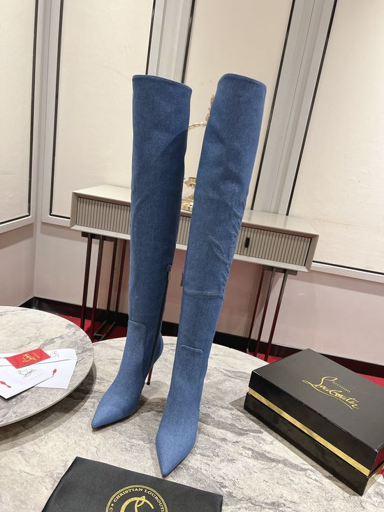 Christian Louboutine Cowboy Style Embroidered Stiletto Boots Classic Handcrafted