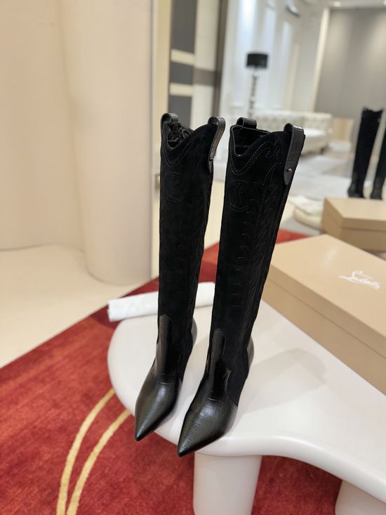 Christian Louboutine Embroidered Leather Stiletto Western Boots Handmade Stylish