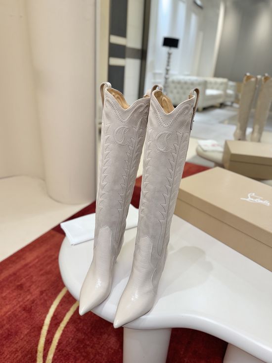 Christian Louboutine Embroidered Leather Stiletto Western Boots Handmade Stylish