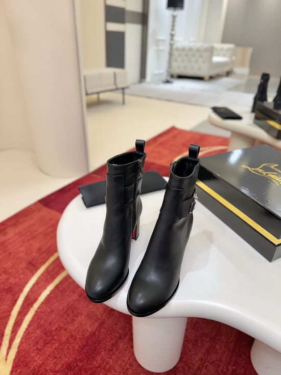 Christian Louboutine Calfskin High Heel Ankle Boots with Buckle Detail