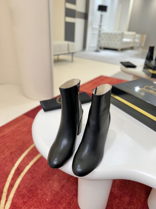 Christian Louboutine Calfskin Block Heel Ankle Boots Cushioned Insole