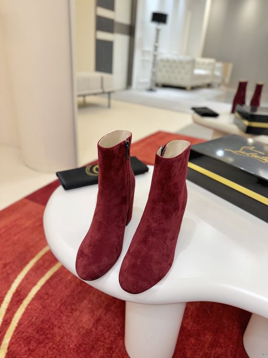 Christian Louboutine Calfskin Block Heel Ankle Boots Cushioned Insole