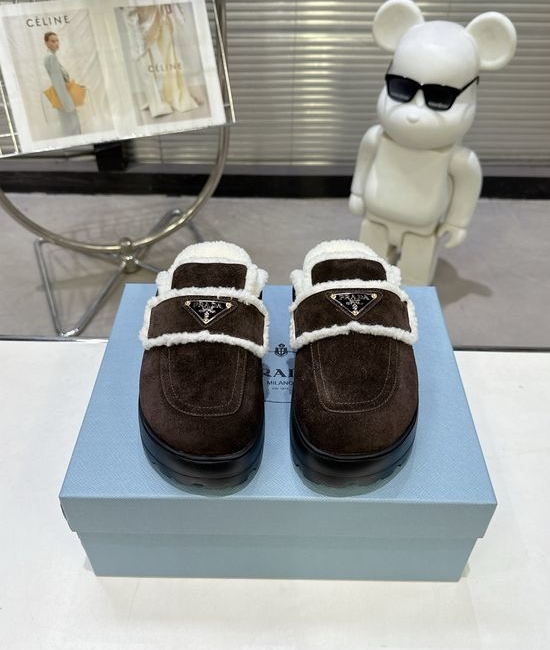 Prada Suede Wool Lined Lightweight Non-Slip Warm Slippers