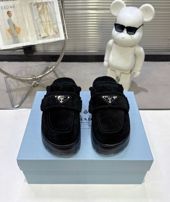 Prada Suede Wool Lined Lightweight Non-Slip Warm Slippers