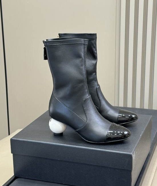 Chanel Stretchy Leather Ankle Boots With Non-slip Sole