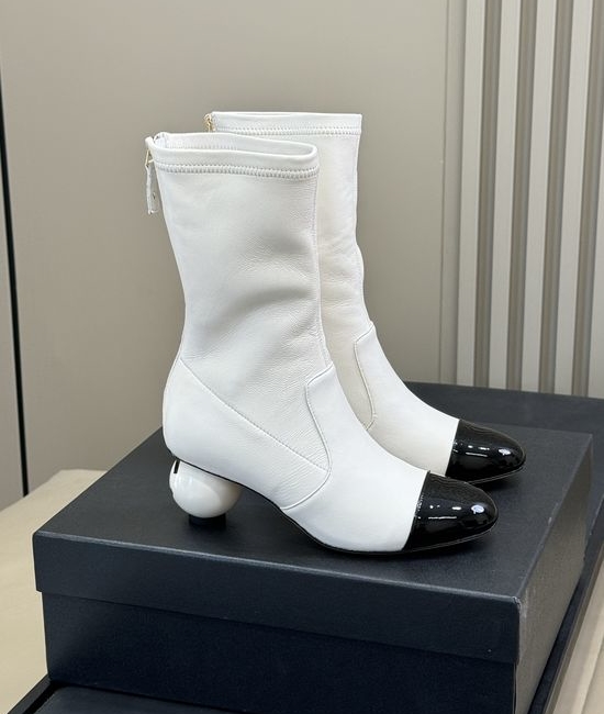 Chanel Stretchy Leather Ankle Boots With Non-slip Sole