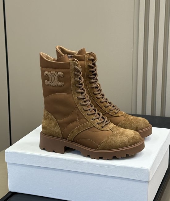Celine Embossed Leather Short Boots With Thick Sole