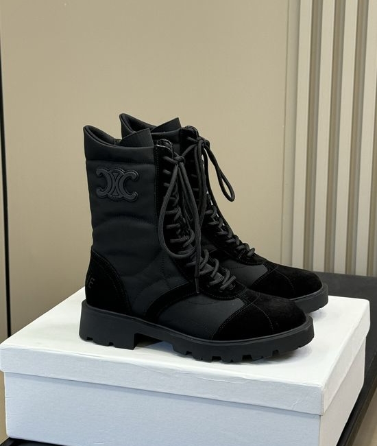 Celine Embossed Leather Short Boots With Thick Sole