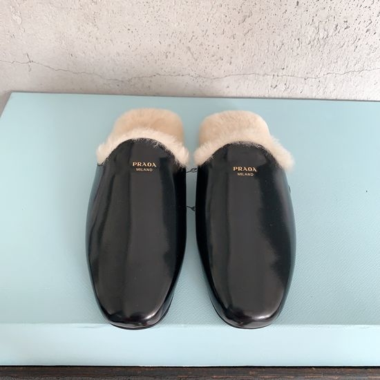 Prada Wool Lined Slippers Anti-slip Rubber Sole
