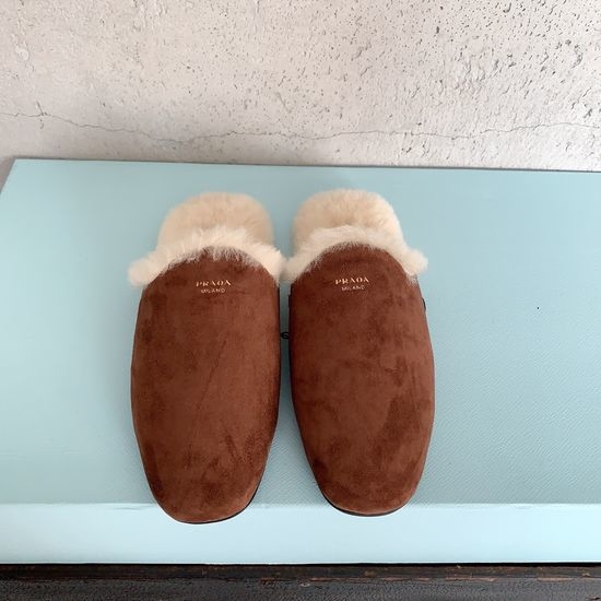 Prada Wool Lined Slippers Anti-slip Rubber Sole