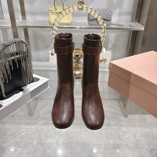 Miu Miu Soft Leather Ankle Boots Punk Style Comfortable For Daily Outings