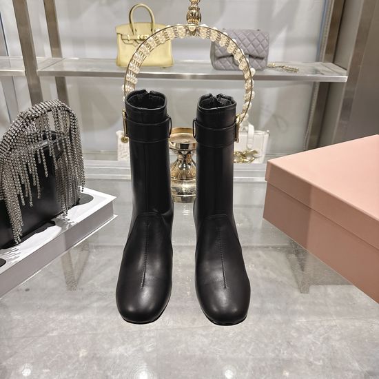 Miu Miu Soft Leather Ankle Boots Punk Style Comfortable For Daily Outings