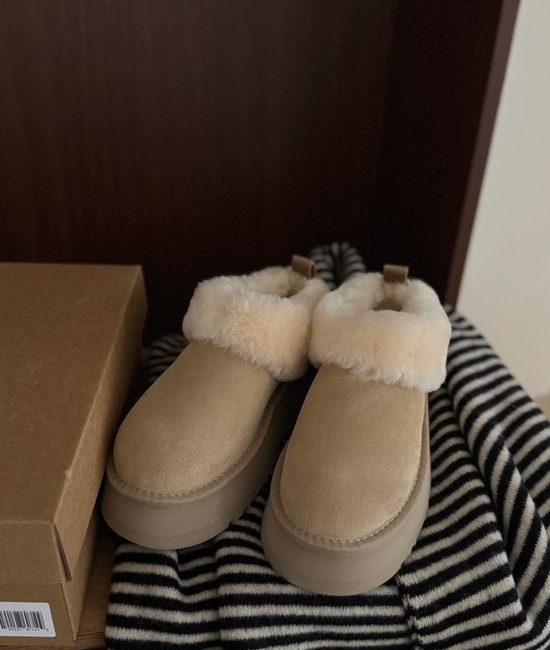 UGG Fur Trim Platform Slip On Comfort Casual Shoes