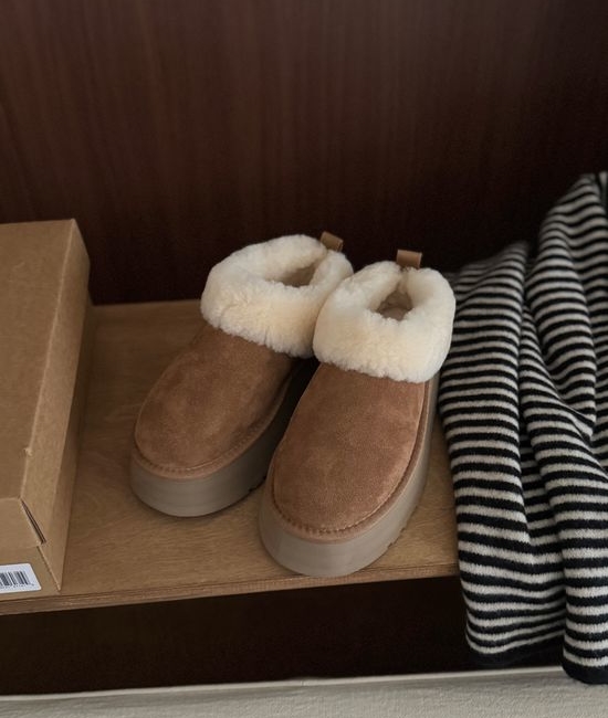 UGG Fur Trim Platform Slip On Comfort Casual Shoes