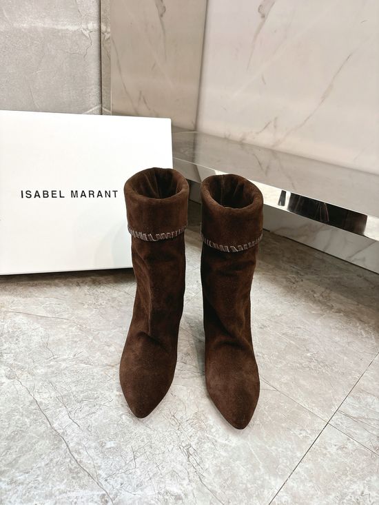 Isabel Marant Ruched Suede Leather Boots Relaxed Style Comfortable Sole