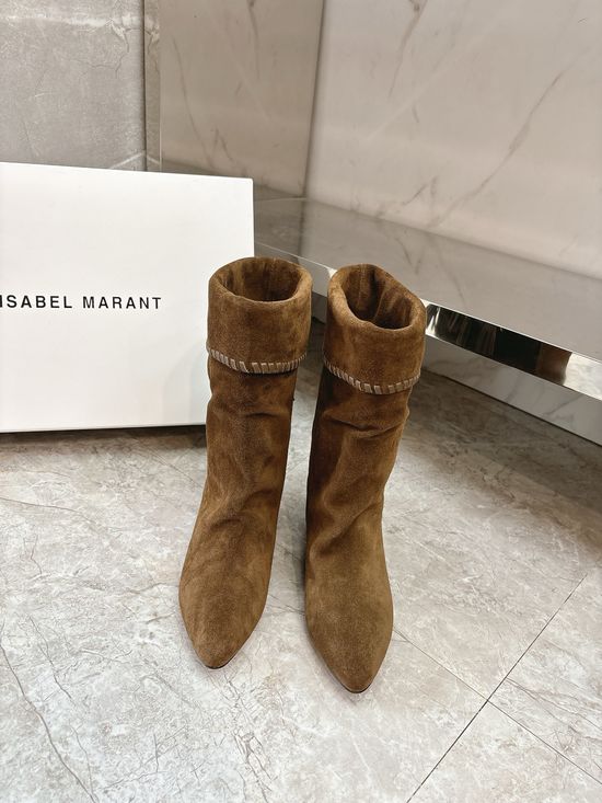 Isabel Marant Ruched Suede Leather Boots Relaxed Style Comfortable Sole