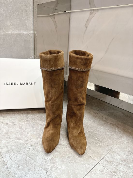 Isabel Marant Ruched Suede Leather Boots Relaxed Style Comfortable Sole