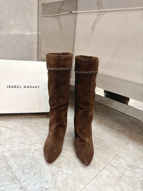 Isabel Marant Ruched Suede Leather Boots Relaxed Style Comfortable Sole