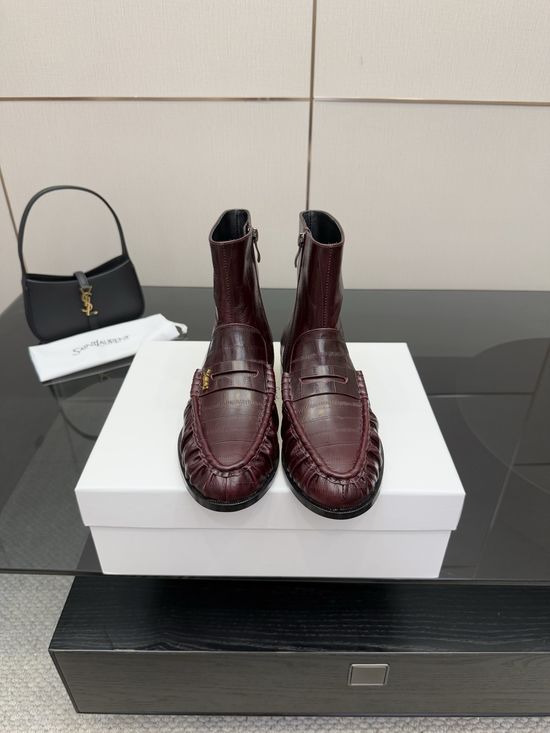 Yves Saint Laurent Small Logo Leather Loafers Almond Toe Formal Casual Shoes