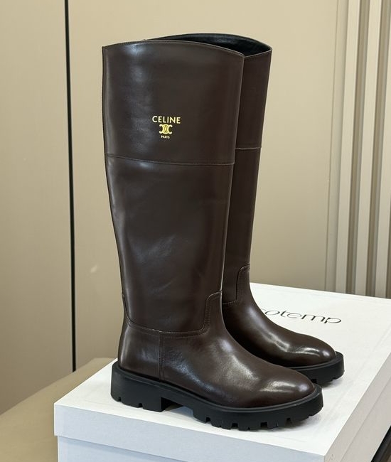 Celine Classic Embossed Logo Low Heel Knee High Boots