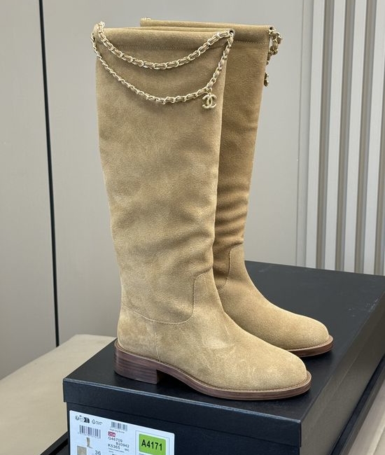 Chanel Stylish Chain Decorated Leather Ankle Boots