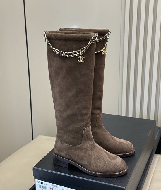 Chanel Stylish Chain Decorated Leather Ankle Boots