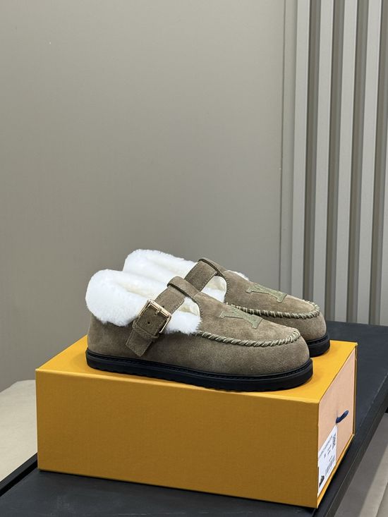 Louis Vuitton Suede Leather Wool Lined Adjustable Buckle Flats