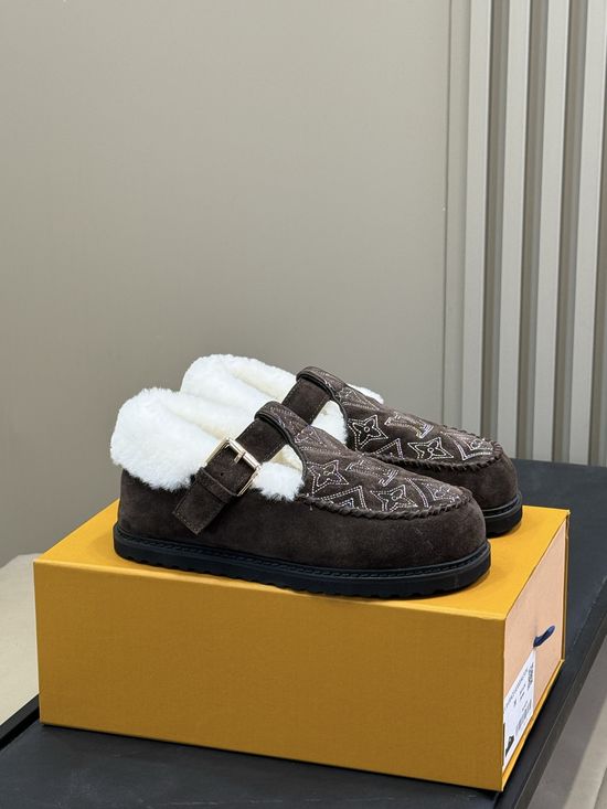 Louis Vuitton Suede Leather Wool Lined Adjustable Buckle Flats