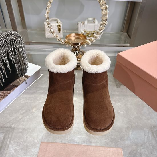Miu Miu Round Toe Suede Fleece Lined Warm Anti-slip Snow Boots