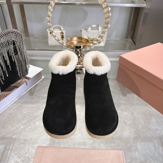 Miu Miu Round Toe Suede Fleece Lined Warm Anti-slip Snow Boots
