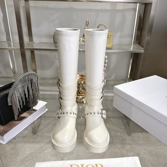 Christian Dior CD Leather Knee High Boots with Side Zipper